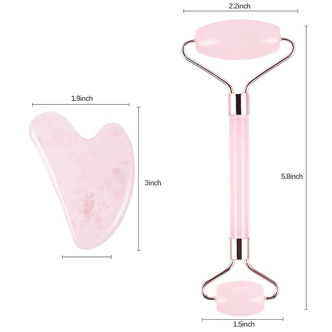 Jade Roller and Gua Sha Set - Natural Rose Quartz Face Roller- Face Massager Kit, Facial Jade Stone Roller for Skin Care, Eyes, Neck