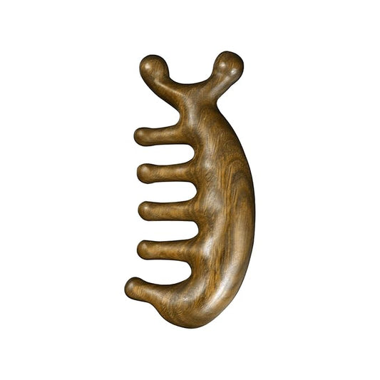 Green Sandalwood Massage Comb - Multi-Functional Scalp Guasha Tool for Relaxation, Acupoint Treatment, Hair Growth - Wooden Gift for Women & Men