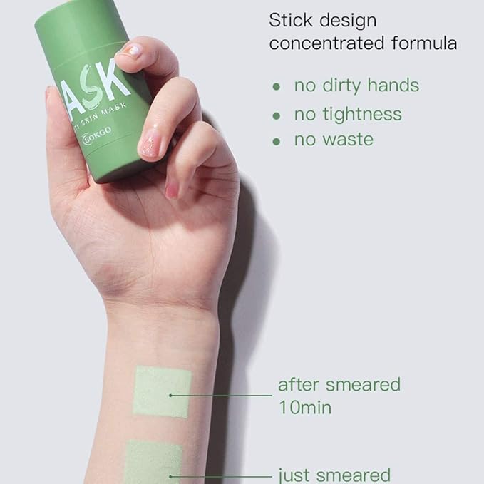 Green Tea Purifying Clay Face Mask, Face Moisturizes Oil Control Blackhead Remover Deep Clean Pore Purifying Clay Stick Deep Cleansing Mask, for All Skin Men Women