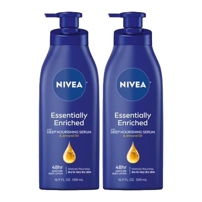 NIVEA Essentially Enriched Body Lotion for Dry Skin, Skin Care Gifts for Mom, 16.9 Fl Oz Pump Bottle, Pack of 2