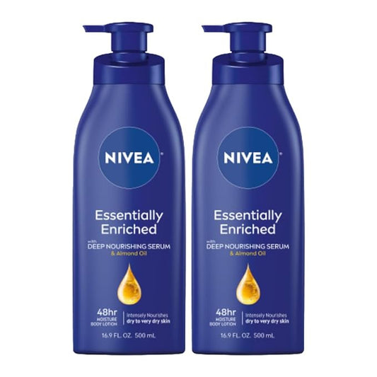 NIVEA Essentially Enriched Body Lotion for Dry Skin, Skin Care Gifts for Mom, 16.9 Fl Oz Pump Bottle, Pack of 2