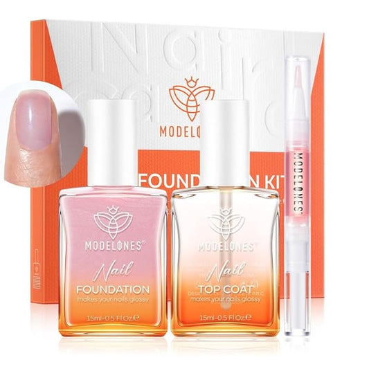 modelones Nail Strengthener Clear Gel Top Coat Nail Polish Cuticle Oil Pen Pink Nail Repair for Damaged Nails Care Kit for Women 15 ml Ridge Filler for Growth