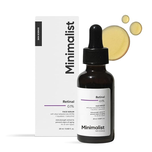 Minimalist Retinal 0.1% Face Serum | Reduces Fine Lines & Wrinkles | Enriched with Bakuchiol & Squalane | Anti-Aging & Hydrating Formula | For All Skin Types | 0.68 Fl Oz/ 20 ml