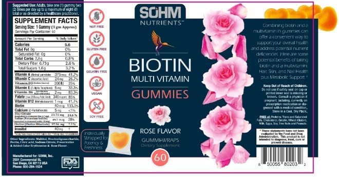 SOHM Biotin Gummies, Biotin Gummies for Healthy Hair,Skin and Nails -Multivitamin Gummies for Adults,Suppliments for Men,Women