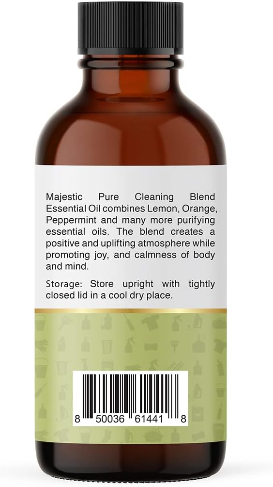 Majestic Pure Cleaning Essential Oil Blend | 100% Pure & Natural Premium Grade Oil for DIY Products, Cleaning | Blend of Lemon, Orange, Peppermint, Citronella | for Aromatherapy & Diffuser | 1oz