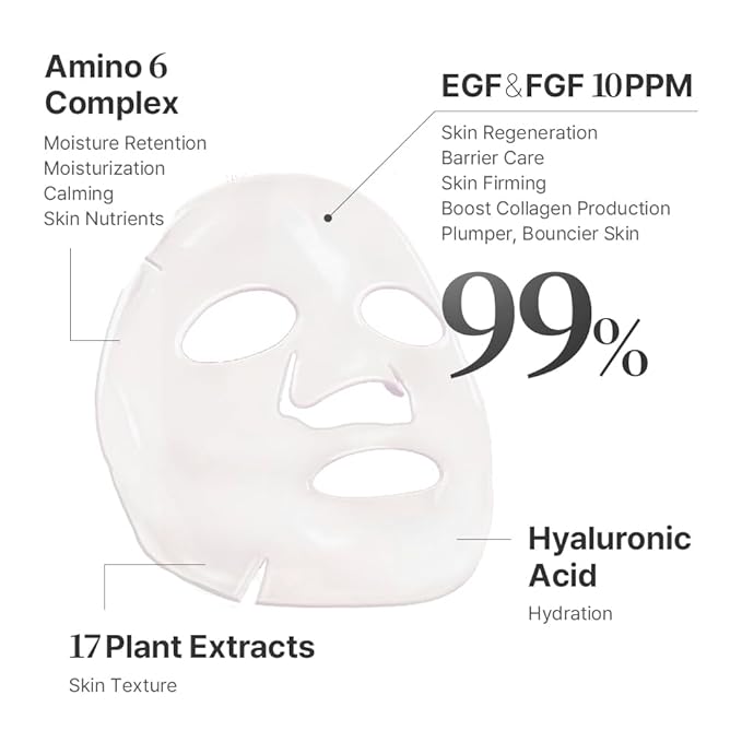 Pregnancy Safe EGF FGF (10 PPM) Bio Cellulose Gel Face Mask 2GF Bio Mix Mask Pack Firming Anti Aging Skin Renewal Hydration Korean Skincare (10 Pack)
