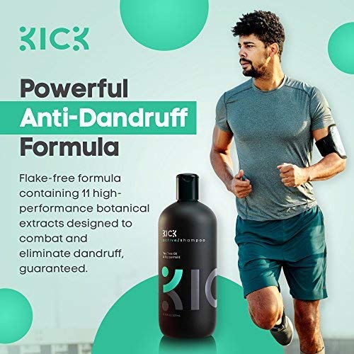 Kick Mens Shampoo - Peppermint & Tea Tree for Oil Control - Sulfate-Free, Refreshing Formula - Anti-Dandruff and Scalp Soothing - Shampoo for Oily Hair - Cruelty-Free - 17oz