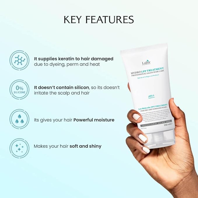 LA'DOR Hydro LPP Keratin Hair Treatment - Anti Frizz Conditioner Mask for Dry, Damaged, Color Treated, Gray Hair - Hydrolyzed Collagen (2. 5.07 Fl Oz)