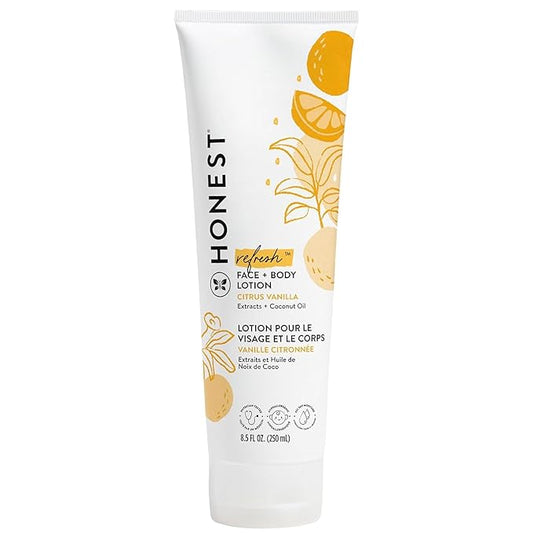 The Honest Company Hydrating Face + Body Lotion | Fast Absorbing, Naturally Derived, Hypoallergenic | Citrus Vanilla Refresh, 8.5 fl oz