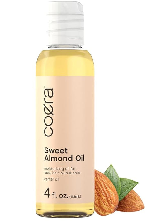 Coera Sweet Almond Oil for Face, Hair, Skin & Nails | 4 fl oz | Cold Pressed & Hexane Free | Carrier Oil | Free of Parabens, SLS, & Fragrances