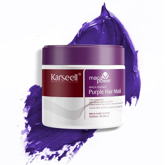Karseell Purple Hair Mask Professional Neutralizes Brass & Yellow Tones For Blonde Silver Gray Highlighted Hair 16.90 oz 500ml