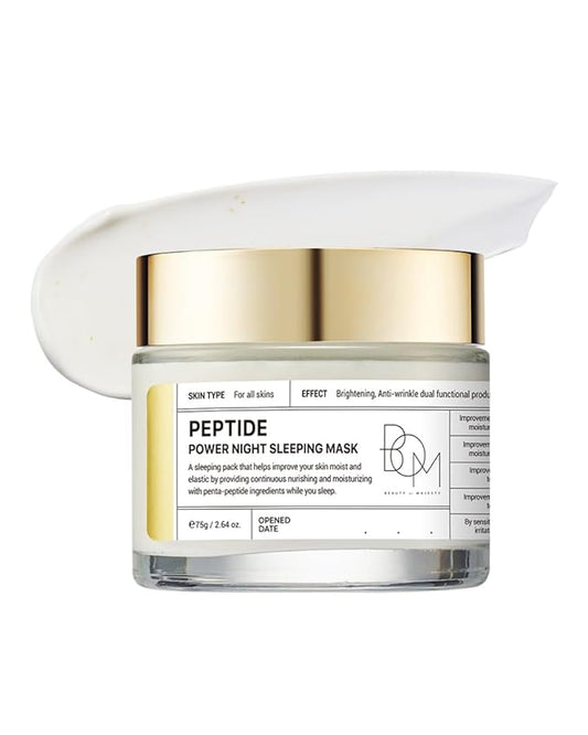 BOM COSMETICS Peptide Power Night Sleeping Mask 2.64 Fl Oz, High-Density Hydrating Overnight Facial Mask with Penta-Peptides and 99% Pure Gold for Skin Elasticity, Smooth Skin Texture, Korean Skincare