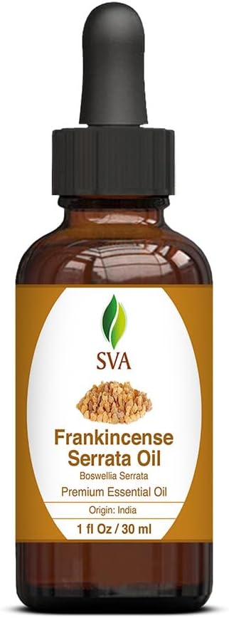 SVA Frankincense Essential Oil – 1 Fl Oz – 100% Natural Boswellia Serrata Oil - for Diffuser, Hair Care, Face, Skin Care, Aromatherapy, Scalp and Body Massage, Soap and Candle Making - with Dropper
