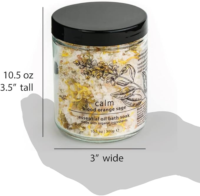 Hemlock Park Calm Essential Oil Bath Soak | Naturally Soothing Mineral Sea Salt and Botanicals | 10.5 oz Jar | Blood Orange Sage
