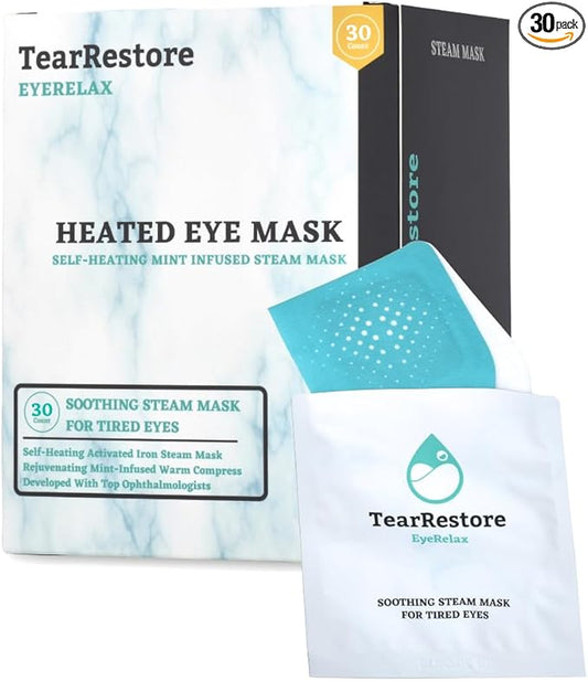 TearRestore Heated Eye Mask | EyeRelax Mint-Infused Warm Compress for Dry Eyes | Self Heating Steam Eye Mask for Stye Eye Treatment | Moist Heat Compress for Eyes, No Microwave (30 Count)
