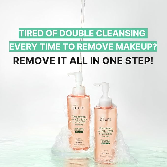 MAKE P:REM Safe Me. Oil to Foam Cleanser, Gentle Transforming Cleanser for Sensitive Skin, Korean Skin Care, 6.76 fl.oz. / 200ml
