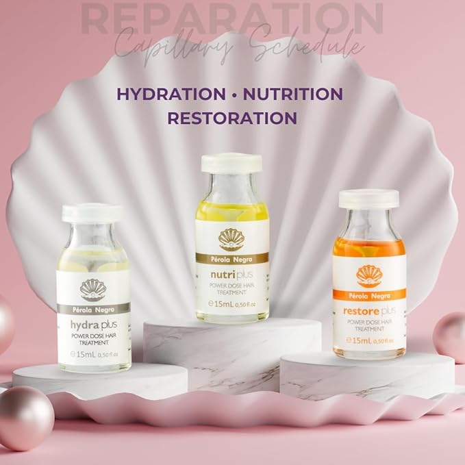 PÉROLA NEGRA Ampoules Cronoplus, Reparation, Capillary Schedule - Power Dose Deep Conditioning Treatment for Damaged Hair - 15 ml each ampoule (box with 3 ampoules)