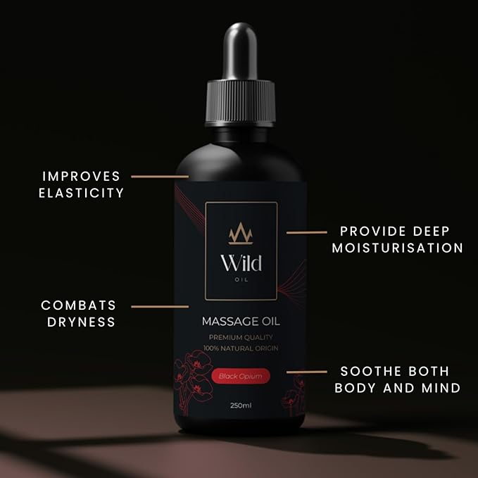 Black Opium Luxurious Lavender Massage Oil Mineral, Grape Seed, Jojoba & Lavender Skin Moisturization Hair Nourishment Hydration, Elasticity, Vegan & Natural (250ml)