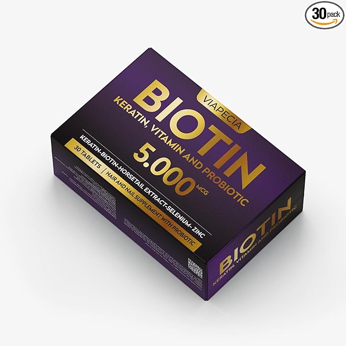 Biotin 5000Mcg - High Potency Biotin Supplement for Hair Growth - Hair Skin Nails Vitamins for Women - Supports Keratin Production and Tissue Regeneration - Vitamins and Supplements - 30 Capsules