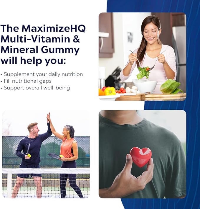 MAXIMIZE HQ Multi-Vitamin & Mineral Gummies - All Essential Vitamins & Minerals - Time-Release Formula - Fruit Juice Extract - Gluten Free