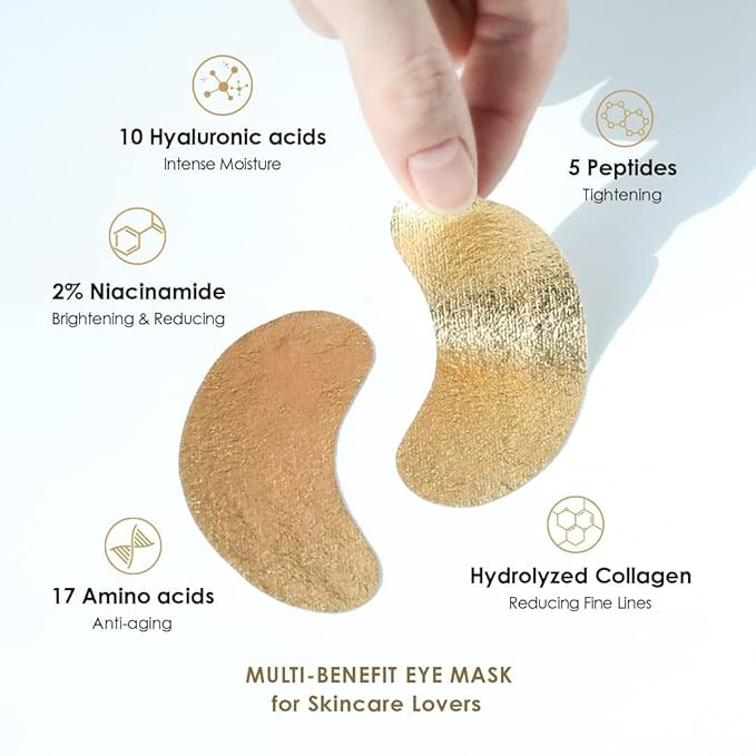 Sweet Dreams Collagen Glow Gold Eye Masks l Under Eye Patches for Beauty & Self Care Wrinkle Patches l Puffy Eyes and Dark Circles Treatments Collagen, Niacinamide, Hyaluronic Acids, Peptides