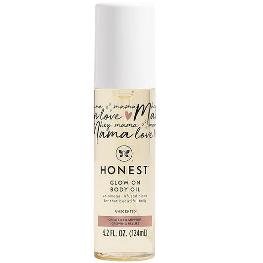 The Honest Company Honest Mama Hydrating and Soothing Glow On Body + Belly Oil | Plant Based, Hypoallergenic, Fragrance Free | 4.2 fl oz