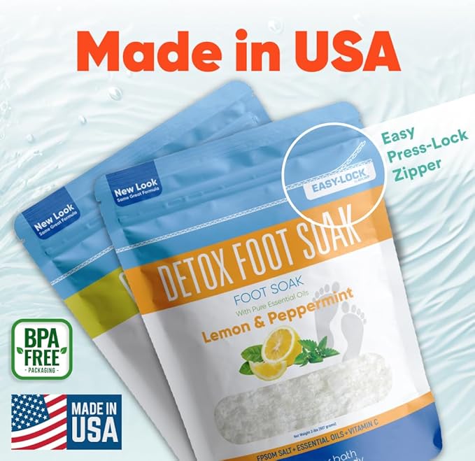 2 Pack Foot Soak Salts Bundle for DIY Foot Spa with Bamboo Scoop (2 lbs Each 4 lbs Total) for Discomfort and Dry Skin Made in USA with BPA Free Easy Lock Pouch