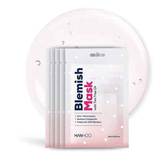HANHOO Blemish Mask – 5 Pack Facial Sheet Masks with Tea Tree, Centella & Hyaluronic Acid, Refreshing & Hydrating Skincare, Lightweight & Soothing Korean Beauty Mask