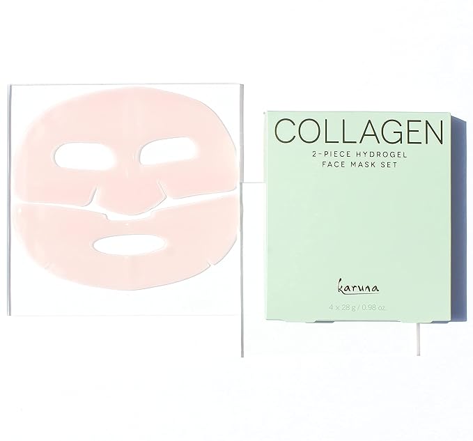 Karuna Skin - COLLAGEN Face Mask Sheets, Hydrogel 2-Piece Facial Mask, Age-Defying, Hydrating, Rejuvenating & Moisturizing Skin Care Essential That Targets Fine Lines & Wrinkles, 4 Packs