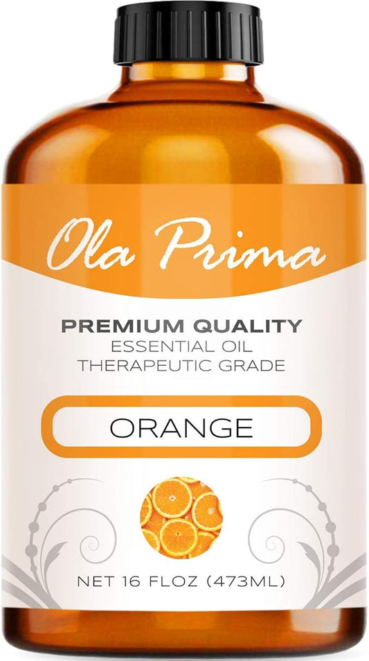 Ola Prima Oils - Orange Essential Oil (16oz Bulk) Therapeutic Grade for Aromatherapy, Diffuser, Relaxation, Calming