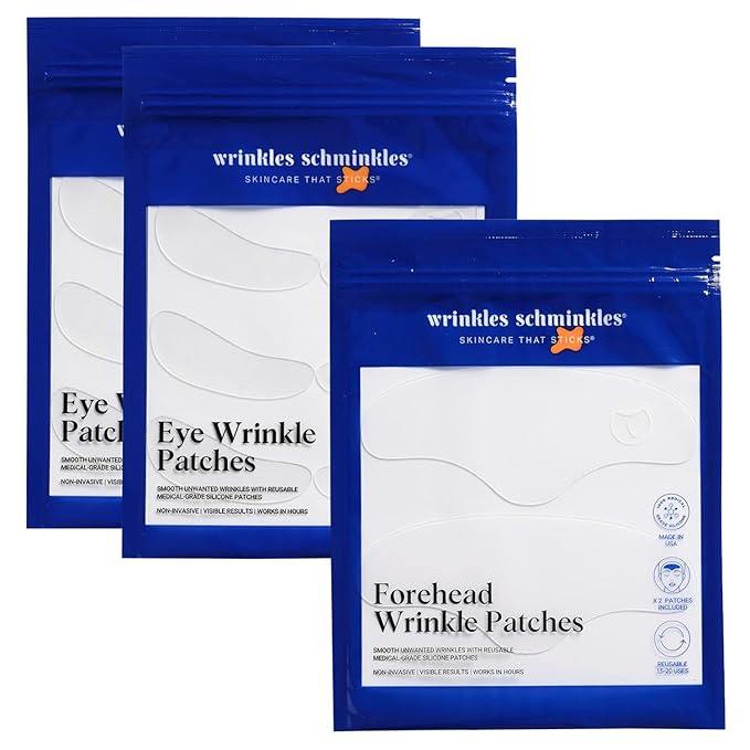 Wrinkles Schminkles Silicone Anti-Wrinkle Patch Bundle – Forehead Wrinkle Patches & Under Eye Patches – Reusable, Non-Invasive Pads for Fine Lines, Puffiness & Dark Circles
