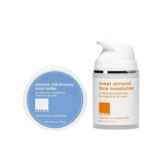 LATHER Almond Milk & Honey Body Butter + Sweet Almond Face Moisturizer | Gentle & Natural Face Moisturizer + Body Butter