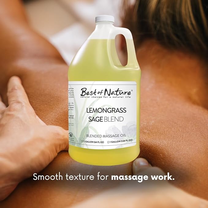 Best of Nature Lemongrass and Sage Massage Oil Blend - Non-Greasy Aromatherapy Massage Oil for Body, Skin & Face, Crafted with Pure Essential Oils, Gallon (128 fl oz)