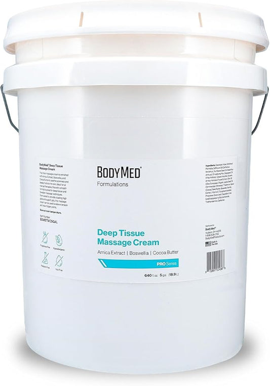 BodyMed Formulations Deep Tissue Massage Cream, 5 gal. – Fragrance-Free, All-Natural Lotion for Massage Therapy – Leaping Bunny Certified – with Arnica Extract & Jojoba – Non-Staining, & Paraben Free