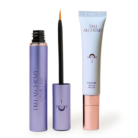 Tru Alchemy Lunar Lash + Eye Elixir | Lash Serum w/Keratin, Collagen, & Hyaluronic Acid + Cooling Dark Circle Treatment with Hyaluronix, Caffeine, & Vitamin C