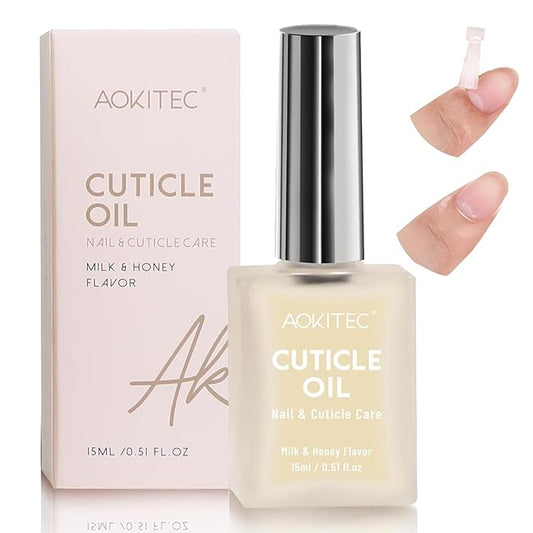 Aokitec Natural Cuticle Oil - Milk & Honey Flavor Cuticle Oil for Nail Growth and Strengthener with Vitamin E Repair Damaged Skin and Thin Nails Moisturizes Cuticle & Overnight Cuticle Softene