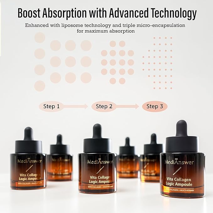 [MediAnswer] Vita Collagen Logic Ampoule, K-Beauty Advanced Firming Serum with 30% Collagen Complex & Multi-Vitamin Complex, Anti-Aging Face Serum (30ml)