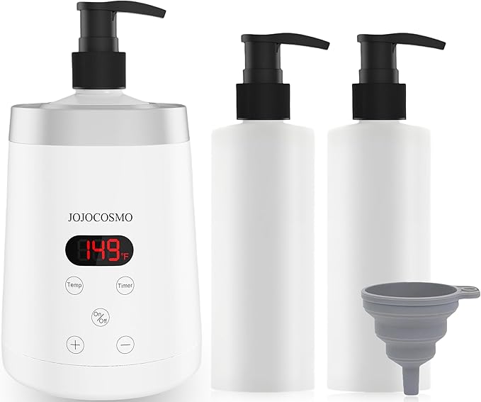Massage Oil Warmer, Massage Oil Heater with Two Oil Bottle dispensers, Body Liquid Warmer from 30 to 65 °C, Lotion Bottle Warmer Shampoo Heater, for Salon, White