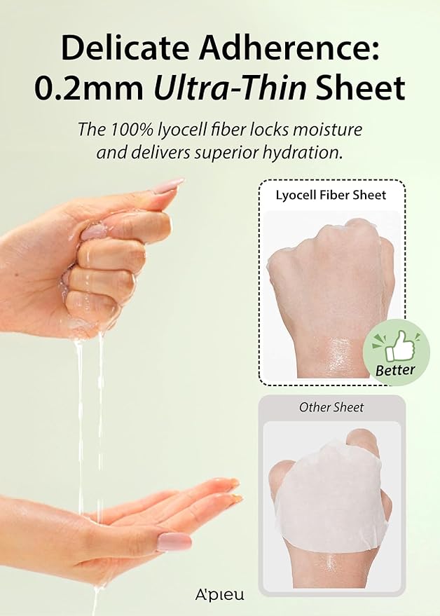 A'PIEU Daily Sheet Mask (Green Tea) - Moisturizing Korean Face Masks, 30-day supply, Lyocell fabric for comfort, Saturated with Green Tea Extract Essence