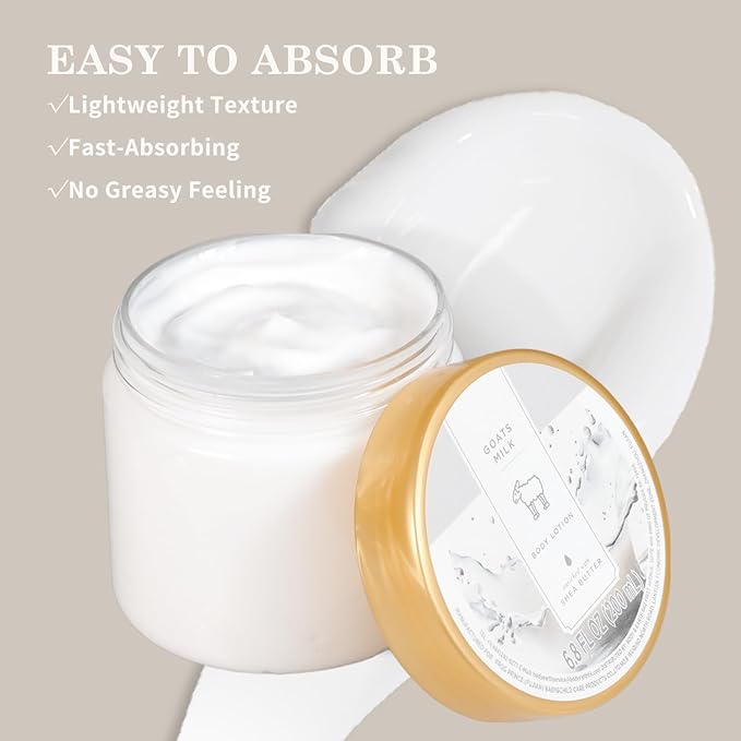 Princess Belle Goat Milk Body Lotion, Shea Butter Body Lotion for Women and Men Dry Skin, Deep Moisturizing, Hydrating and Softening, Smell Good, 200ml(6.8floz)