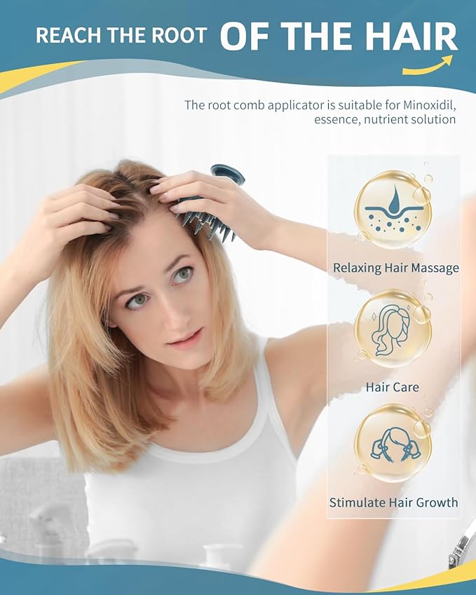 Hair Oil Applicator Brush, Scalp Oil Applicator Hair Oil Dispenser Hair Growth Oil Comb with Silicon Massage TeethScalp Oil Applicator for Scalp Hair Oiling Applicator with Massage Balls