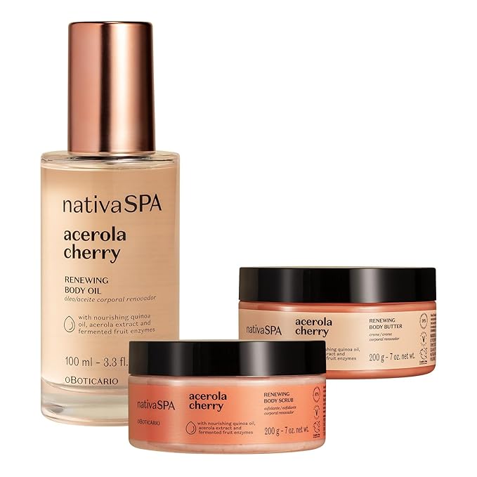 Nativa SPA Acerola Cherry Ritual. Soft & Radiant Bundle: Body Butter (200g), Body Oil (100 ml) & Body Scrub (200g)