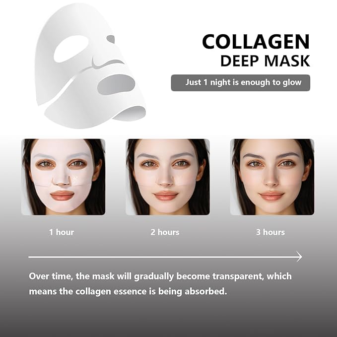 Low Molecular Weight Collagen Overnight Hydrogel Mask, Enhances Skin Elasticity, Reduces Pores, Transforms from White to Transparent Upon Absorption Skin Care Treatment.