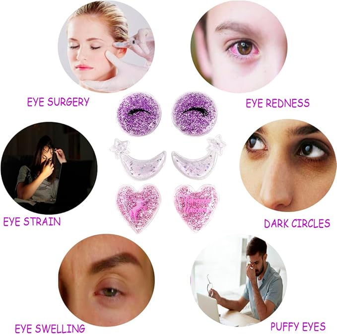 Gel Eye Ice Pack, Cooling Eye Pad, Cooling Eye Masks Hot ＆ Cold Treatment for Eye Strain, Eye Swelling, Eye Redness, Puffy Eyes, Dark Circles, Smooth Fine Lines, and Eye Recover Surgery. 6 PCS
