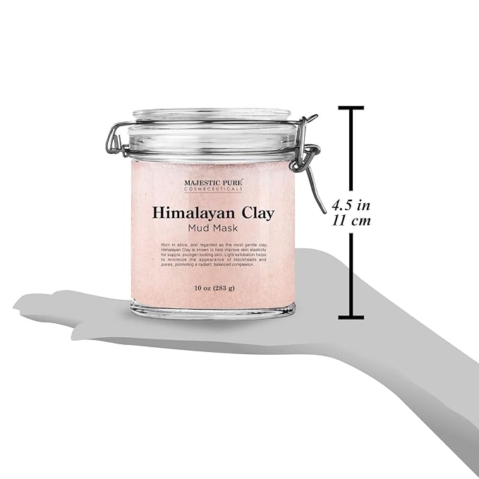 Majestic Pure Himalayan Clay Mud Mask for Face and Body Exfoliating and Facial Acne Fighting Mask - Reduces Appearance of Pores, 10 oz