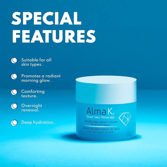 Alma K Nourishing Night Cream - Face Cream for All Skin Types - Facial Moisturizer with Dead Sea Minerals - Face Moisturizer for Women - 1.7 oz