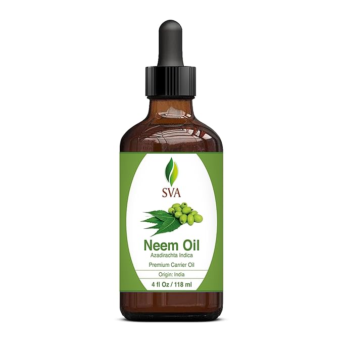 SVA Neem Seed Oil - 4 Fl Oz – 100% Natural Cold Pressed Neem Oil - for Face, Skin Care, Hair Care, Scalp Massage & Body Massage – Carrier Oil with Dropper