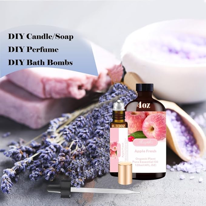 Apple Essential Oil - Apple Oil 4 Fl Oz & Essential Oil Roll On 10ML Essential Oil Set for Aroma Diffuser SPA Cleaning Massage Yoga DIY Candle Making DIY Soap Perfume Gift Home Fragrance