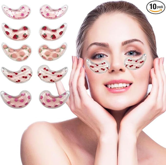 Reusable Gel Eye Ice Pack, Cooling Eye Pad, Hot ＆ Cold Treatment for Eye Strain, Eye Swelling, Eye Redness, Puffy Eyes, Dark Circles, Smooth Fine Lines, and Eye Recover Surgery. (Pink ＆ 10PCS)