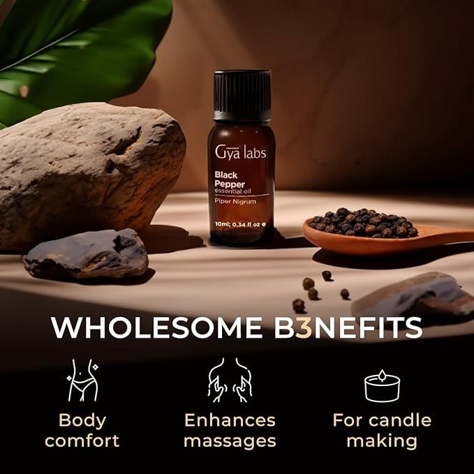Gya Labs Black Pepper Essential Oil for Comfort & Candle Making Scent DIY - 0.34 Fl Oz - 100% Pure Natural Black Pepper Oil for a Soothing Aromatic Experience - Spicy Warming